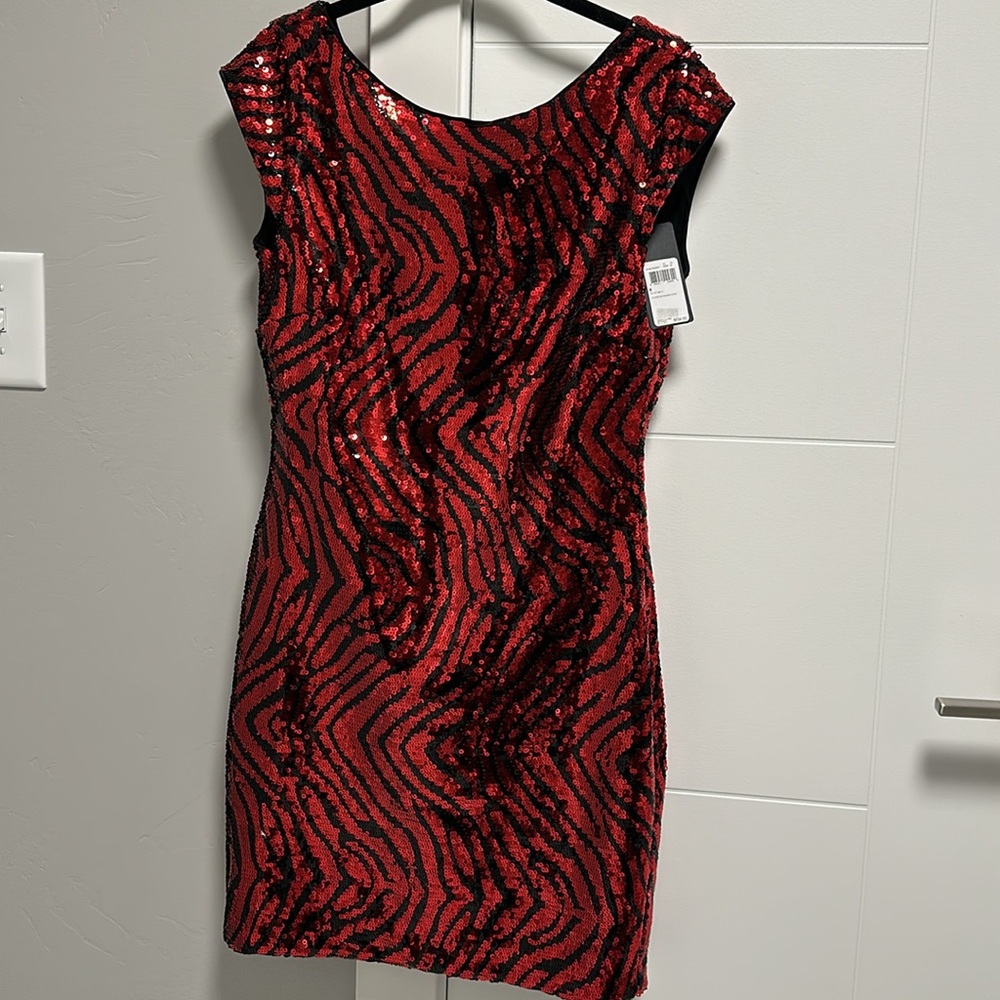 Guess Red & Black Sequence Dress NWT